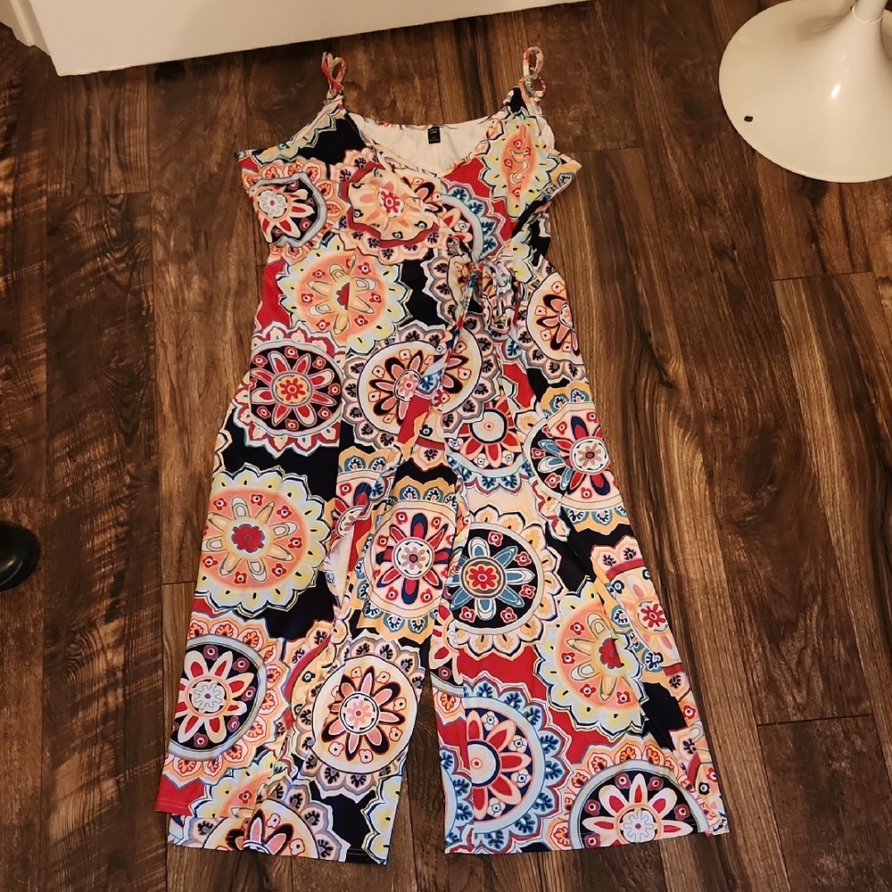 SHEIN Colorful Mandala Print Wide Leg Jumpsuit